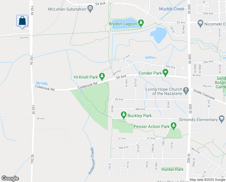 map of restaurants, bars, coffee shops, grocery stores, and more near 4930 196 Street in Langley