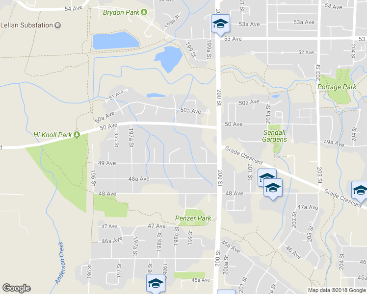map of restaurants, bars, coffee shops, grocery stores, and more near 4958 198B Street in Langley