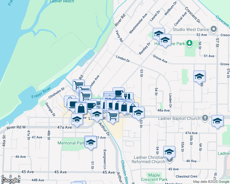 map of restaurants, bars, coffee shops, grocery stores, and more near in Delta
