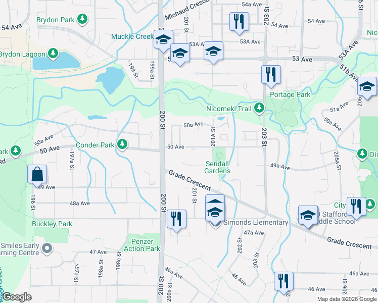 map of restaurants, bars, coffee shops, grocery stores, and more near in Langley