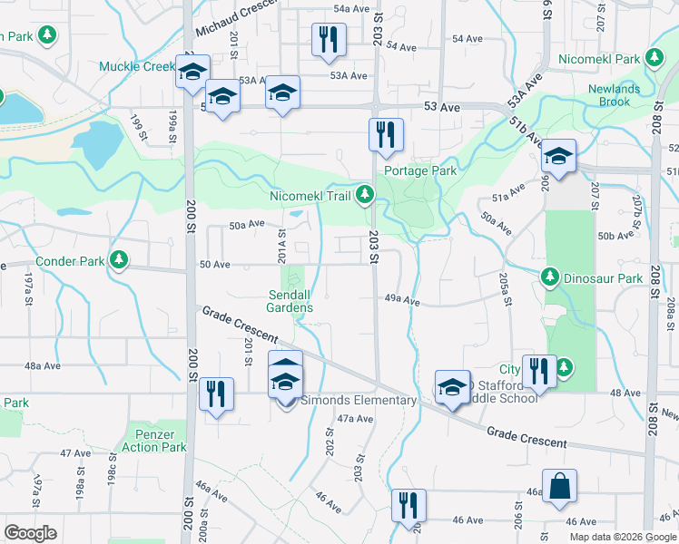 map of restaurants, bars, coffee shops, grocery stores, and more near in Langley