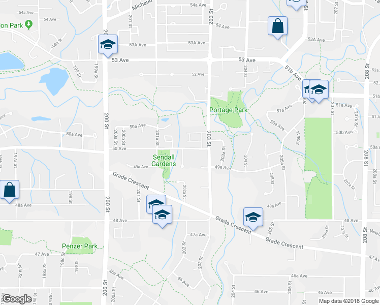 map of restaurants, bars, coffee shops, grocery stores, and more near 20270 50 Avenue in Langley