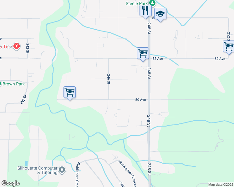 map of restaurants, bars, coffee shops, grocery stores, and more near 24645 50 Avenue in Langley Township