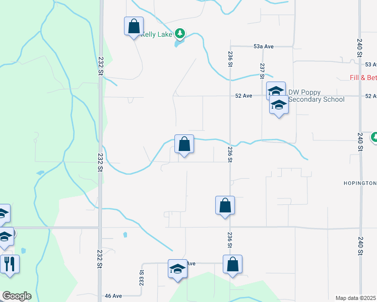 map of restaurants, bars, coffee shops, grocery stores, and more near 23461 50 Avenue in Langley