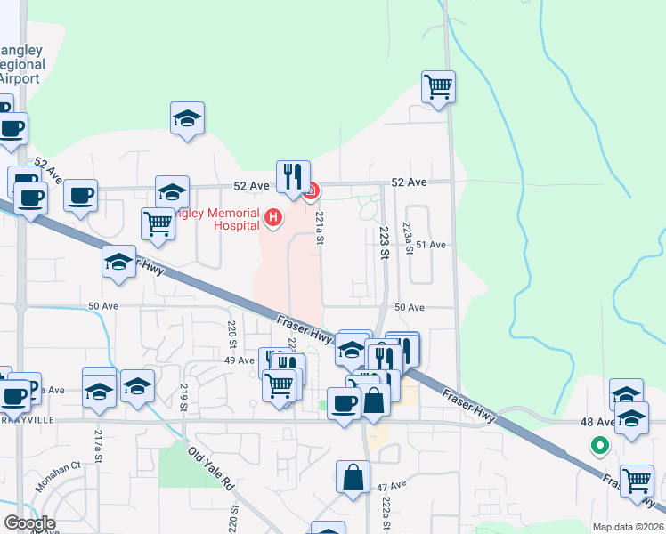 map of restaurants, bars, coffee shops, grocery stores, and more near in Langley