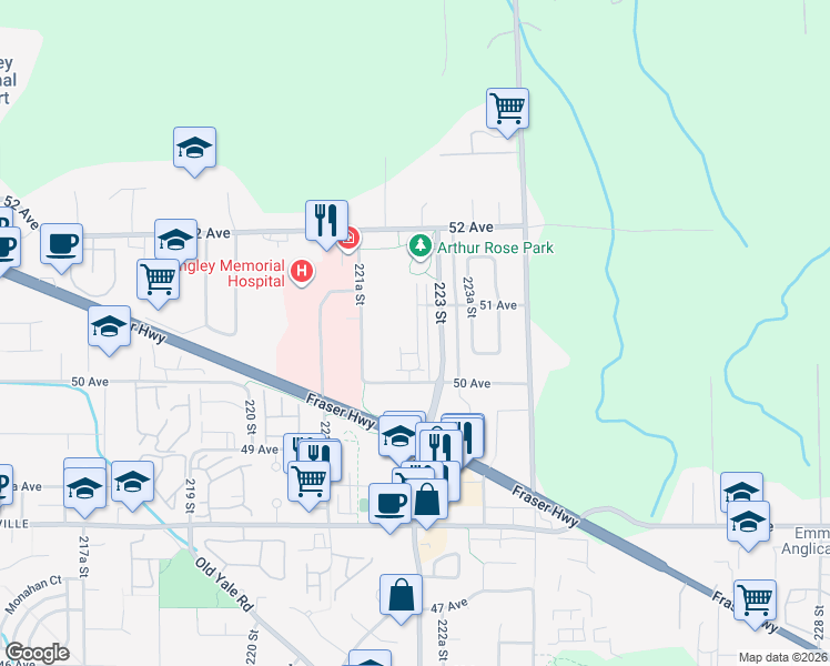 map of restaurants, bars, coffee shops, grocery stores, and more near in Langley