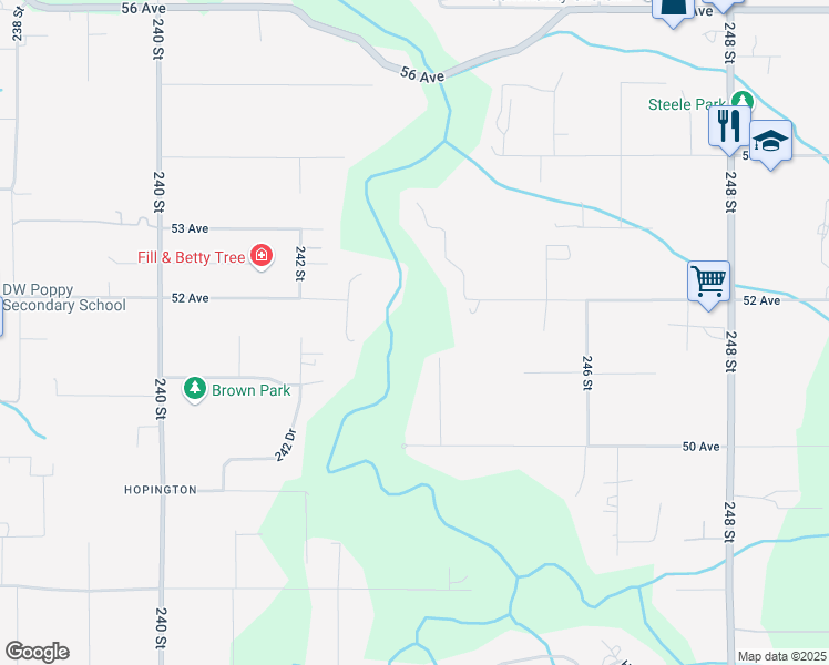 map of restaurants, bars, coffee shops, grocery stores, and more near 5115 244 Street in Langley Township