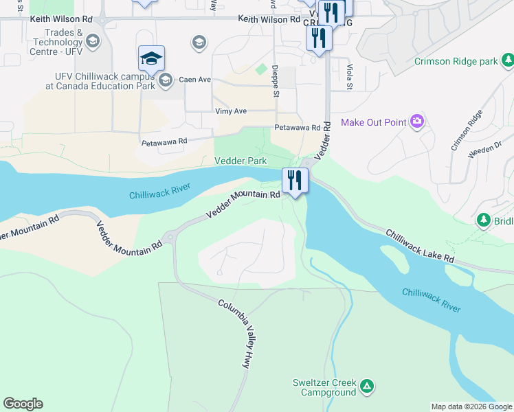 map of restaurants, bars, coffee shops, grocery stores, and more near 45406 Vedder Mountain Road in Chilliwack