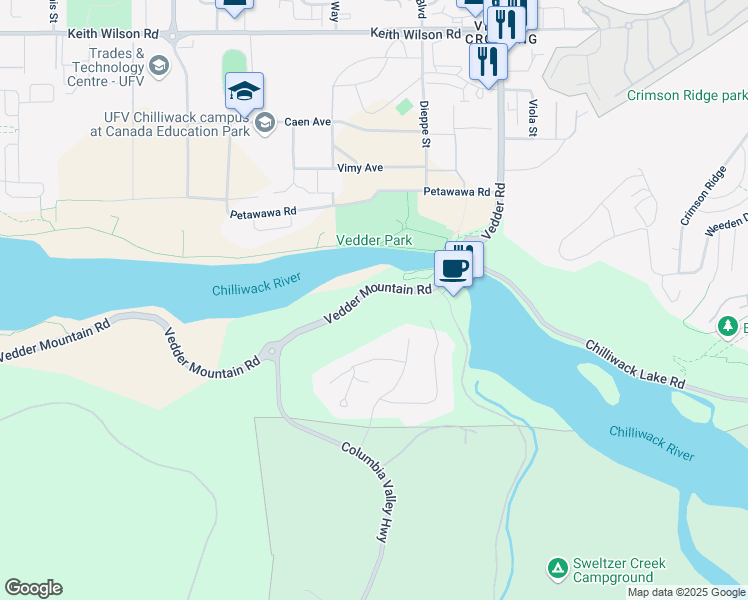 map of restaurants, bars, coffee shops, grocery stores, and more near 45406 Vedder Mountain Road in Chilliwack
