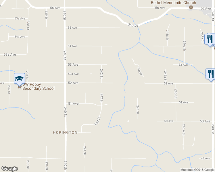 map of restaurants, bars, coffee shops, grocery stores, and more near 24242 52 Avenue in Langley