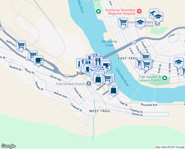 map of restaurants, bars, coffee shops, grocery stores, and more near 920a Farwell Street in Trail