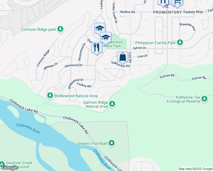 map of restaurants, bars, coffee shops, grocery stores, and more near 46259 Tournier Place in Chilliwack
