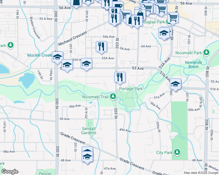 map of restaurants, bars, coffee shops, grocery stores, and more near in Langley
