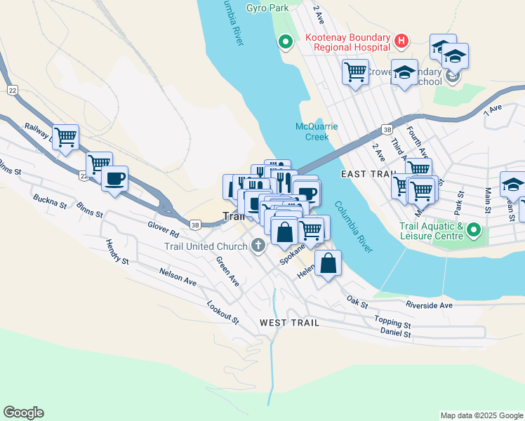 map of restaurants, bars, coffee shops, grocery stores, and more near 920A Farwell Street in Trail
