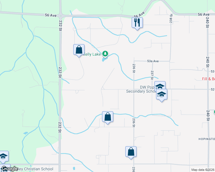 map of restaurants, bars, coffee shops, grocery stores, and more near 5216 234 Street in Langley Township
