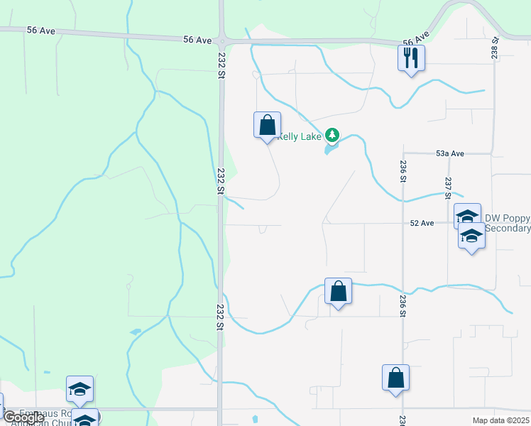 map of restaurants, bars, coffee shops, grocery stores, and more near 18 Clovermeadow Crescent in Langley Township