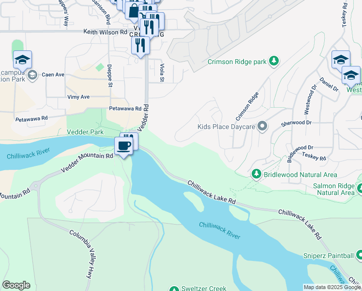 map of restaurants, bars, coffee shops, grocery stores, and more near 46062 Crestview Drive in Chilliwack