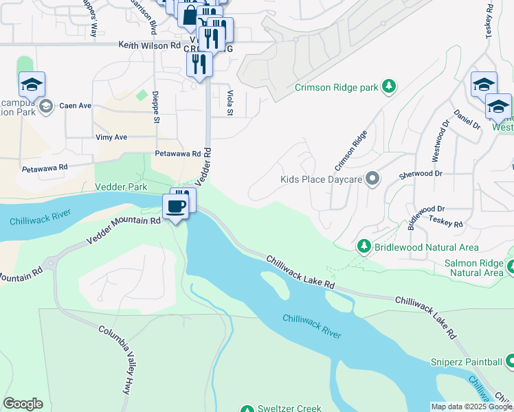 map of restaurants, bars, coffee shops, grocery stores, and more near 46068 Crestview Drive in Chilliwack