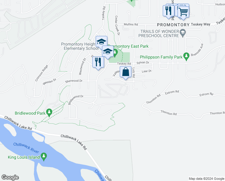 map of restaurants, bars, coffee shops, grocery stores, and more near in Chilliwack