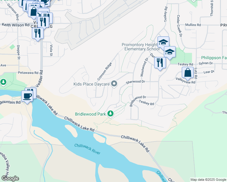 map of restaurants, bars, coffee shops, grocery stores, and more near 5272 Weeden Place in Chilliwack