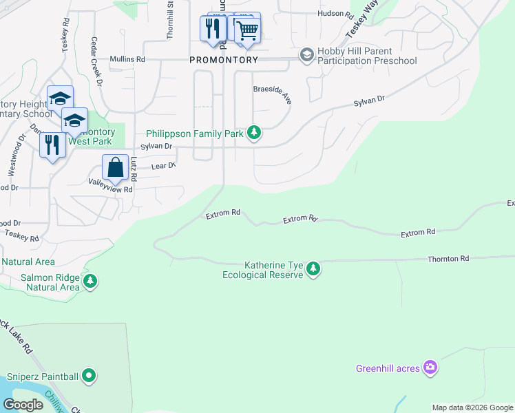 map of restaurants, bars, coffee shops, grocery stores, and more near 46675 Extrom Road in Chilliwack