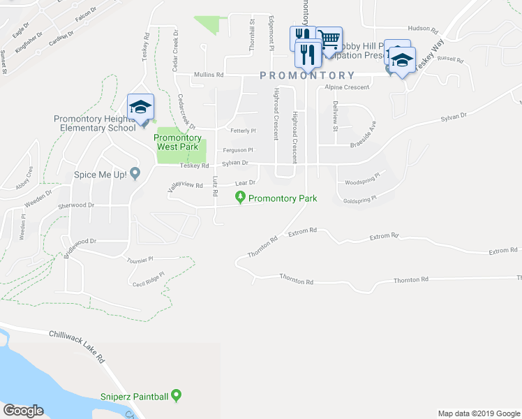 map of restaurants, bars, coffee shops, grocery stores, and more near 46490 Valleyview Road in Chilliwack