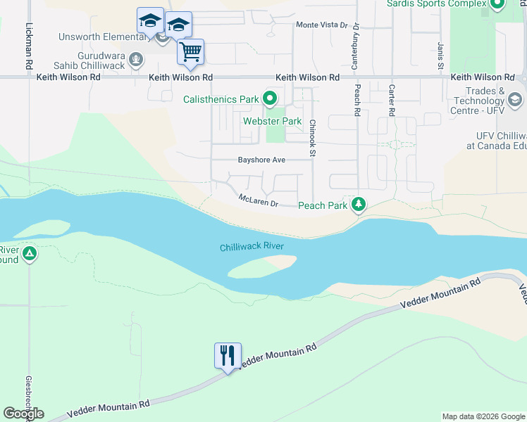 map of restaurants, bars, coffee shops, grocery stores, and more near 44510 McLaren Drive in Chilliwack