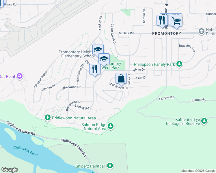 map of restaurants, bars, coffee shops, grocery stores, and more near in Chilliwack
