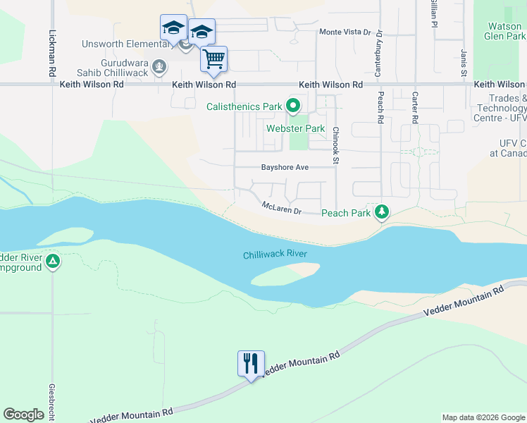 map of restaurants, bars, coffee shops, grocery stores, and more near 44468 McLaren Drive in Chilliwack
