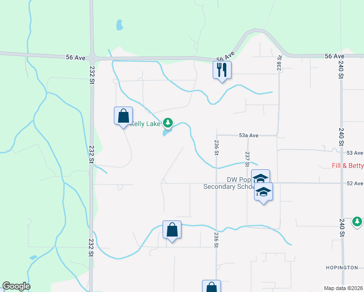 map of restaurants, bars, coffee shops, grocery stores, and more near 5319 234 Street in Langley