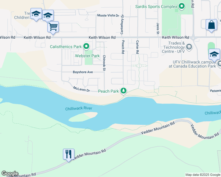 map of restaurants, bars, coffee shops, grocery stores, and more near 44597 McLaren Drive in Chilliwack
