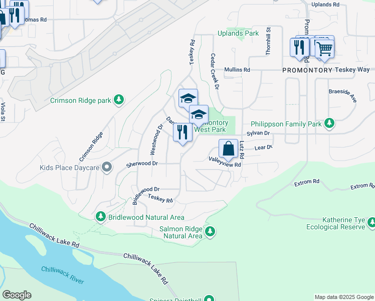 map of restaurants, bars, coffee shops, grocery stores, and more near 5359 Teskey Road in Chilliwack
