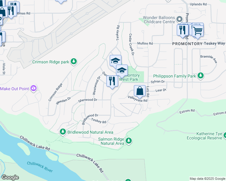 map of restaurants, bars, coffee shops, grocery stores, and more near 5359 Teskey Road in Chilliwack