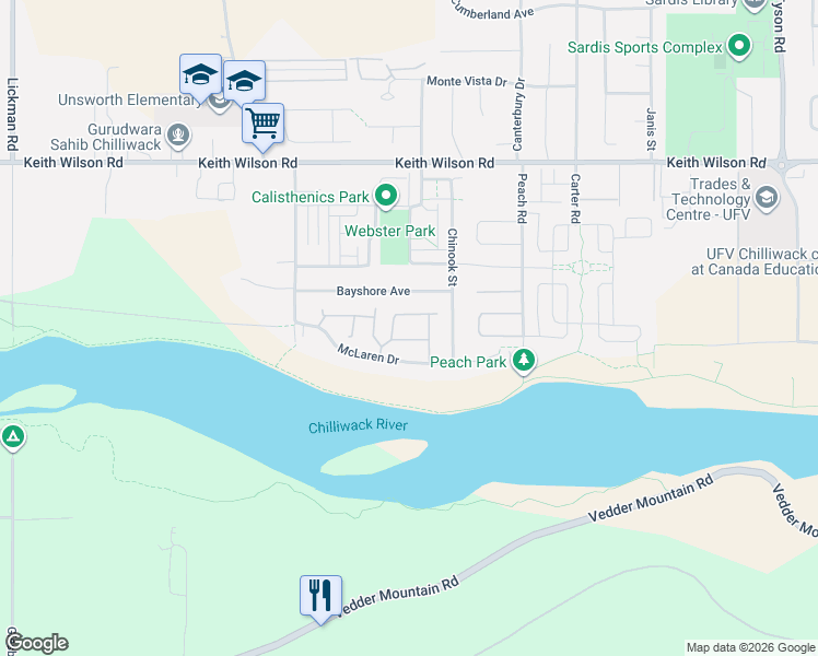 map of restaurants, bars, coffee shops, grocery stores, and more near 44523 McLaren Drive in Chilliwack