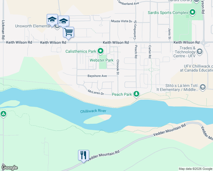 map of restaurants, bars, coffee shops, grocery stores, and more near 44523 McLaren Drive in Chilliwack