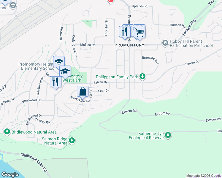 map of restaurants, bars, coffee shops, grocery stores, and more near 46496 Lear Drive in Chilliwack