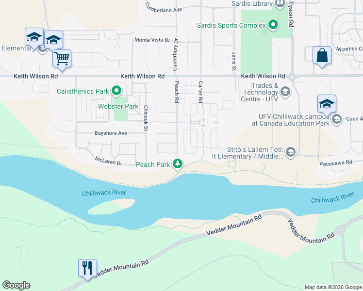 map of restaurants, bars, coffee shops, grocery stores, and more near 44667 Anglers Boulevard in Chilliwack