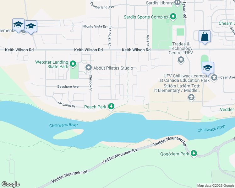 map of restaurants, bars, coffee shops, grocery stores, and more near 44667 Anglers Boulevard in Chilliwack