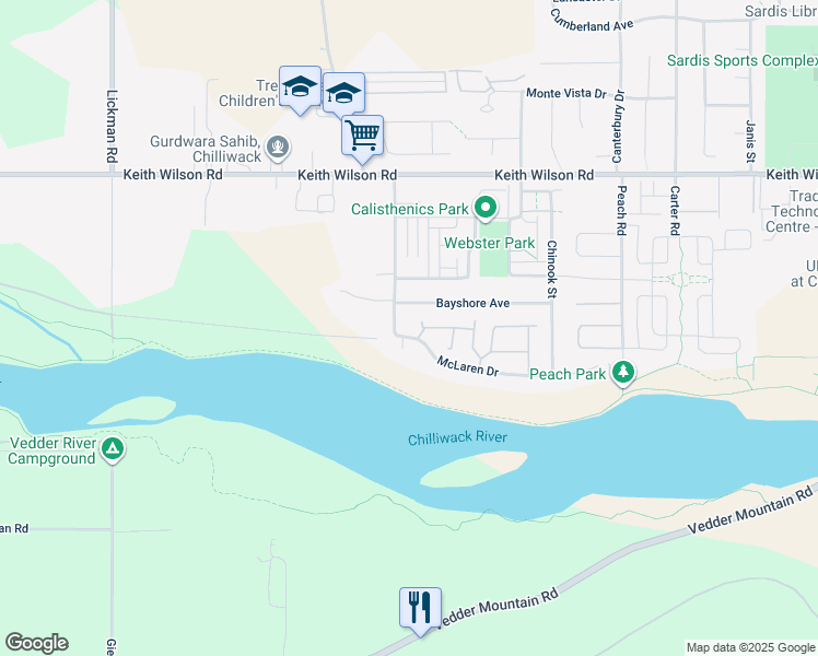 map of restaurants, bars, coffee shops, grocery stores, and more near 44405 McLaren Drive in Chilliwack