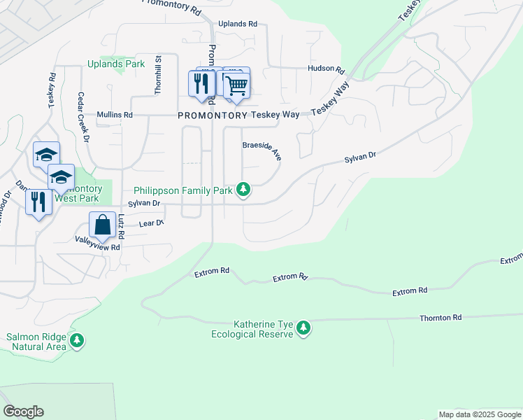 map of restaurants, bars, coffee shops, grocery stores, and more near 46698 Sylvan Drive in Chilliwack