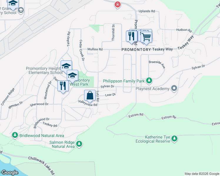 map of restaurants, bars, coffee shops, grocery stores, and more near 46460 Sylvan Drive in Chilliwack