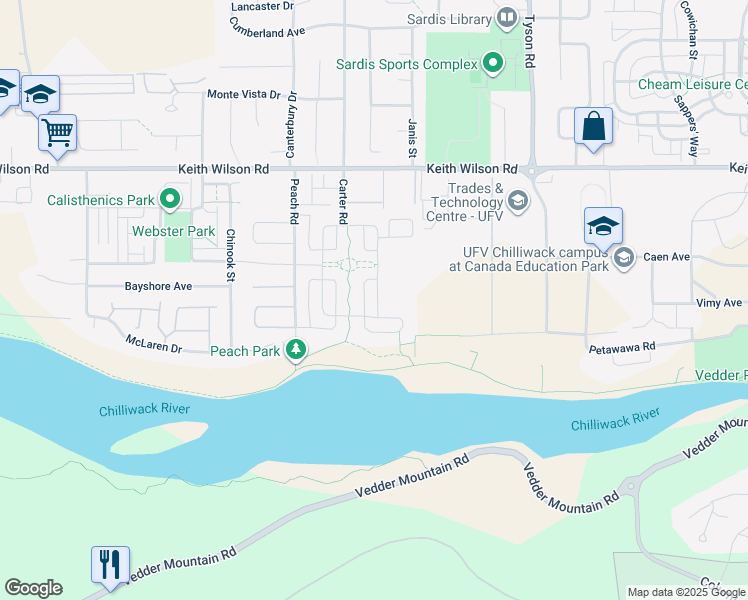 map of restaurants, bars, coffee shops, grocery stores, and more near 44922 Anglers Boulevard in Chilliwack