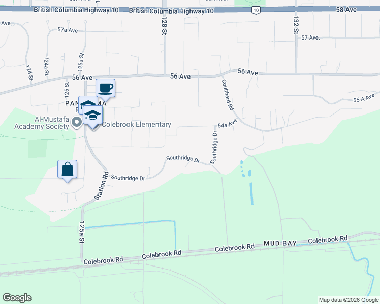 map of restaurants, bars, coffee shops, grocery stores, and more near 12891 Southridge Drive in Surrey