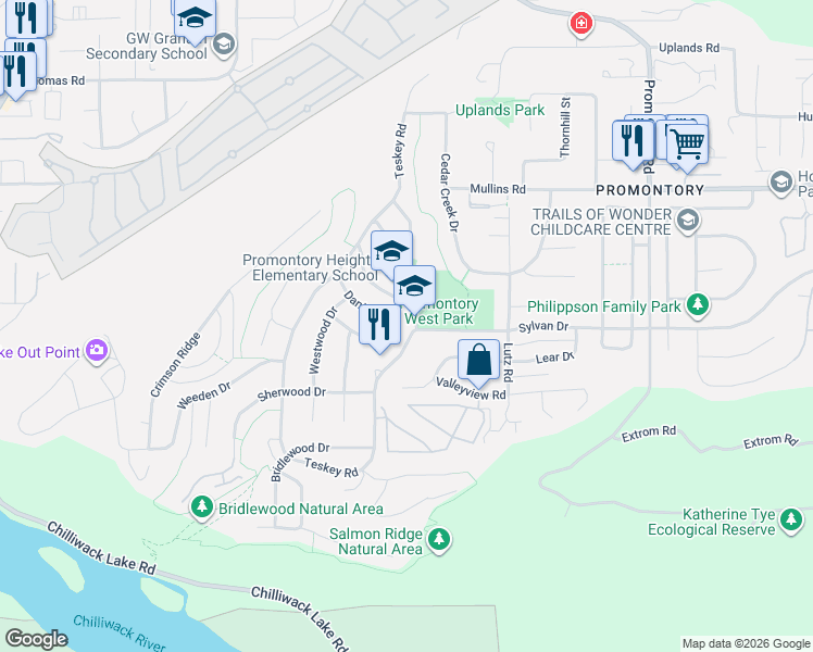 map of restaurants, bars, coffee shops, grocery stores, and more near 46193 Stoneview Drive in Chilliwack