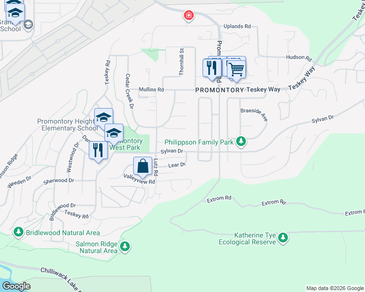 map of restaurants, bars, coffee shops, grocery stores, and more near 46486 Ferguson Place in Chilliwack