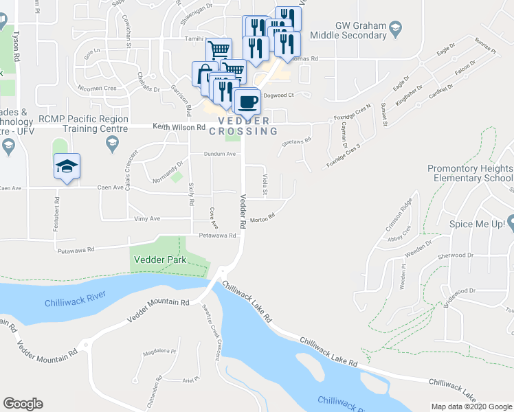 map of restaurants, bars, coffee shops, grocery stores, and more near in Chilliwack