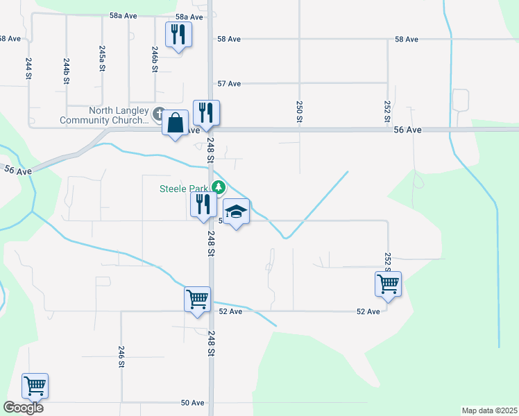 map of restaurants, bars, coffee shops, grocery stores, and more near 24903 54 Avenue in Langley Township