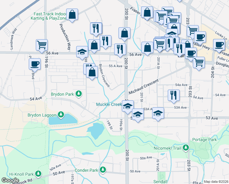 map of restaurants, bars, coffee shops, grocery stores, and more near in Langley