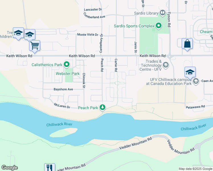 map of restaurants, bars, coffee shops, grocery stores, and more near 44751 Vandell Drive in Chilliwack