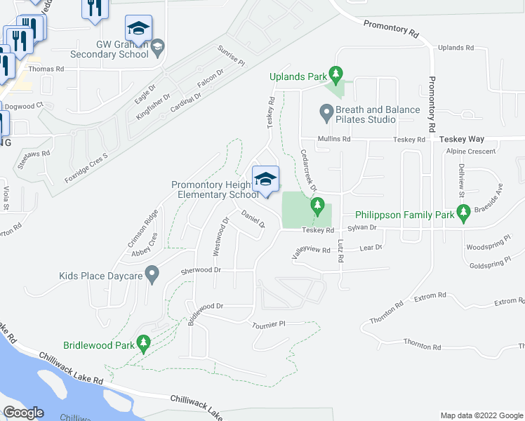 map of restaurants, bars, coffee shops, grocery stores, and more near 46193 Stoneview Drive in Chilliwack